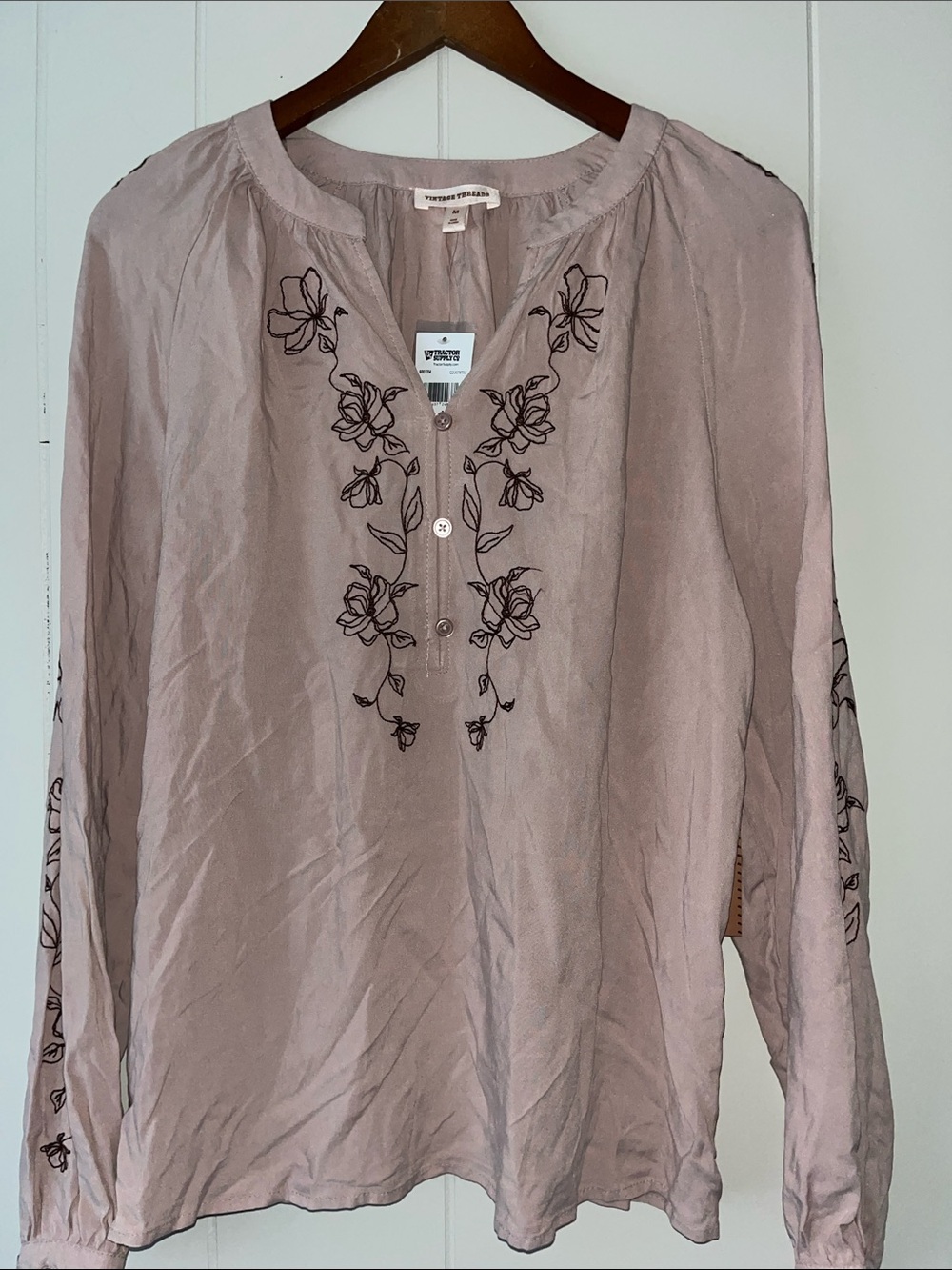 Velvet Heart Dusty Mauve Embroidered Long Sleeve Peasant Top